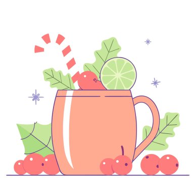 Yaban mersini katırı Moskova Katırı Noel Kutlaması için Bakır Kupalarda Kokteyl. Yapay zeka üretildi. Vektör simgesi