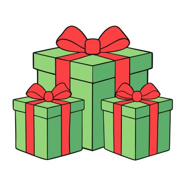 Bayram kutlamaları için Yeşil Hediye Kutuları Kırmızı Kurdeleler. Yapay zeka üretildi. Vektör simgesi