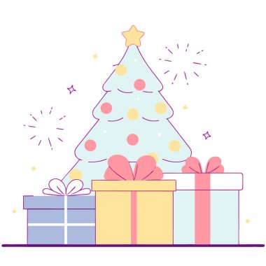 Festive Holiday Scene Beautifully Wrapped Presents Under a Christmas Tree. AI generated. Vector icon