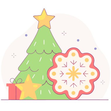 Kar tanesi kurabiyesi, beyaz krema ve altın madalya Noel için bir ziyafet ve... Yapay zeka üretildi. Vektör simgesi