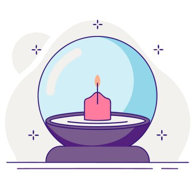 Yüzen cam baloncuk mumu parlayan sıvı balmumu çekirdeği. Fütürist estetik ve şeffaf. Yapay zeka üretildi. Vektör simgesi