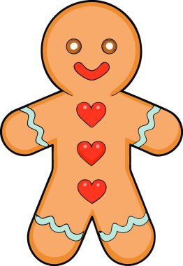 Zencefilli kurabiye adam kırmızı kalpler şeffaf arka plan. Yapay zeka üretildi. Vektör simgesi