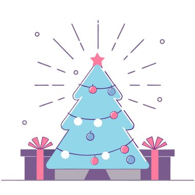 Işıl ışıl parıldayan ağaç ışıl ışıl parlayan ışıklar Noel 'de. Yapay zeka üretildi. Vektör simgesi