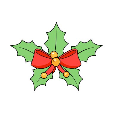 Holly geleneksel kırmızı Noel kurdelesini bırakıyor. Yapay zeka üretildi. Vektör simgesi