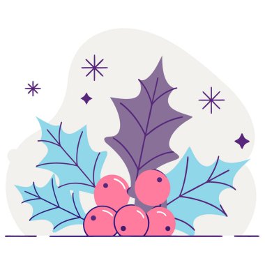 Holly, Noel bayramını kutlayan kırmızı böğürtlenlerle süslüyor. Yapay zeka üretildi. Vektör simgesi