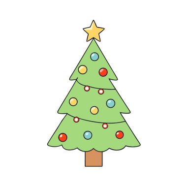 Beyaz arka planda minyatür Noel ağacı süslemeleri. Yapay zeka üretildi. Vektör simgesi