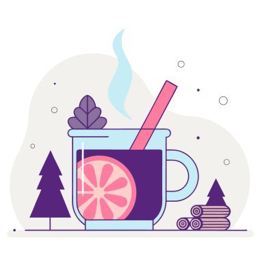 Sıcak şarap tatili portakal ve tarçın. Yapay zeka üretildi. Vektör simgesi