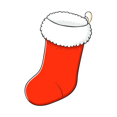 Kırmızı noel, beyaz kürk desenli. Tatil geleneğini sembolize ediyor. Yapay zekanın yarattığı mevsimsel kutlama. Vektör simgesi