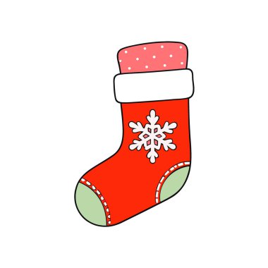 Kırmızı örülmüş Noel çorapları kar tanesi desenleri. Yapay zeka üretildi. Vektör simgesi