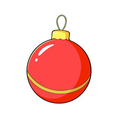 Parlak kırmızı Noel süsü, altın renkli top ipi. Yapay zeka üretildi. Vektör simgesi