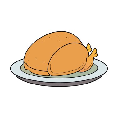 Beyaz arka planda izole edilmiş bir tabakta dilimlenmiş hindi. Lezzetli bir ana yemek. Yapay zeka üretildi. Vektör simgesi