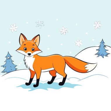 Görkemli Kızıl Tilki, Taze Düşmüş Kar 'ın Kış Harikalar Diyarı' nda zarifçe dolaşıyor. Yapay zeka üretildi. Vektör simgesi