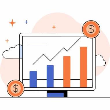 Artan pazar eğilimi verilerini gösteren altın yansımalarla modern finans arka planı. Yapay zeka üretildi. Vektör simgesi