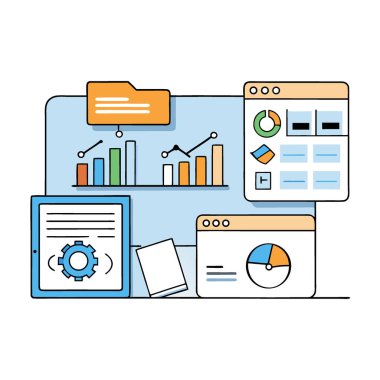 İş performansını modern bir veri paneli ve dosya yönetim sistemiyle analiz et. Yapay zeka üretildi. Vektör simgesi