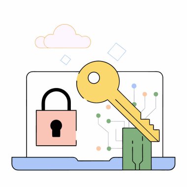 Altın Anahtar Güvenli Platform 'da Dijital Mimari ve Siber Güvenliği Sembolize Ediyor. Yapay zeka üretildi. Vektör simgesi