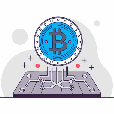 Bir Bilgisayar Devresi Tahtasındaki Parlak Altın Bitcoin Dijital Finans ve Yatırım 'ı temsil ediyor. Yapay zeka üretildi. Vektör simgesi