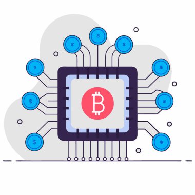 Gelişmiş dijital para birimi çipi engelleme teknolojisini ve kripto para yeniliğini temsil ediyor. Yapay zeka üretildi. Vektör simgesi