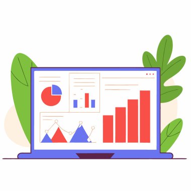 Mavi neon açık mavi arkaplanlı grafikler ve grafiklerle bilgisayar ekranı. Yapay zeka üretildi. Vektör simgesi