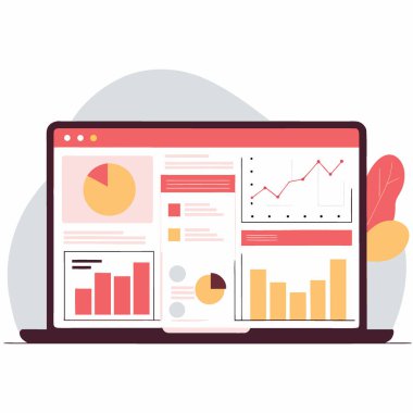 İşletme finansal veri yönetim sistemi bir dizüstü bilgisayar dijital yazılım teknolojisi üzerinde sanal görüntüleme yapıyor. Yapay zeka üretildi. Vektör simgesi