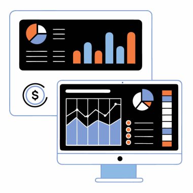 Teknoloji sektörü, parlayan finansal veri görselleştirme akıllı kurumsal izleme sistemi sergiliyor. Yapay zeka üretildi. Vektör simgesi