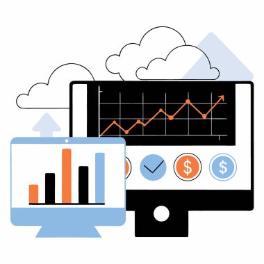 Finans borsası analizi ve yatırımı, gelecekteki başarı için heyecan verici bir büyüme ve ekonomik kalkınma getiriyor. Yapay zeka üretildi. Vektör simgesi