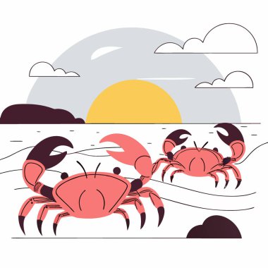 Güzel yengeç yaban hayatı, okyanus hayvanı doğa manzaralı gezi fotoğrafı. Yapay zeka üretildi. Vektör simgesi