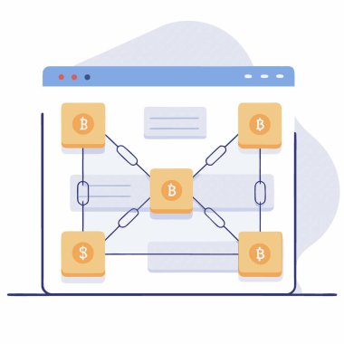 Birbirine bağlı blokları gösteren bir engelleme zincirinin dijital temsili ve koyu arkaplanı olan bir zincir. Yapay zeka üretildi. Vektör simgesi