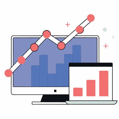 Birbirine bağlı noktalardan oluşan bir ağla yükselen bir eğilimi gösteren parlayan borsa tablosu. Yapay zeka üretildi. Vektör simgesi