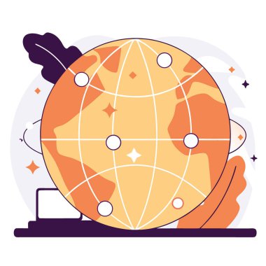 Fütürist bir ortamda küresel iletişim ve teknolojiyi temsil eden aydınlatılmış bağlantıları olan dijital bir dünya. Yapay zeka üretildi. Vektör simgesi