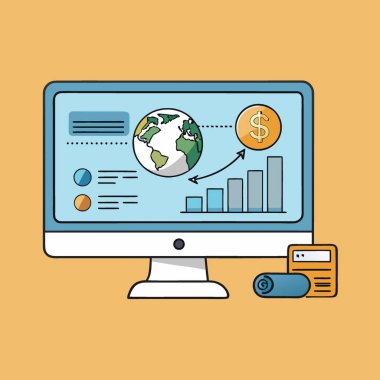 Yüksek çözünürlüklü ekran, kurumsal bir hazineye küresel finansal uyum sağlayan gerçek zamanlı bir izleme sistemi gösteriyor. Yapay zeka üretildi. Vektör simgesi