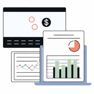 Yükselen Faiz Oranları ve Yatırım Belgeleri Değerlendirme İş Analizi ile Mali Büyüme ve Yatırım Stratejisi. Yapay zeka üretildi. Vektör simgesi