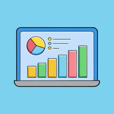 Bulanık arkaplanlı dijital ekrandaki renkli çizelge veri görselleştirmesini ve iş analizlerini temsil ediyor. Yapay zeka üretildi. Vektör simgesi