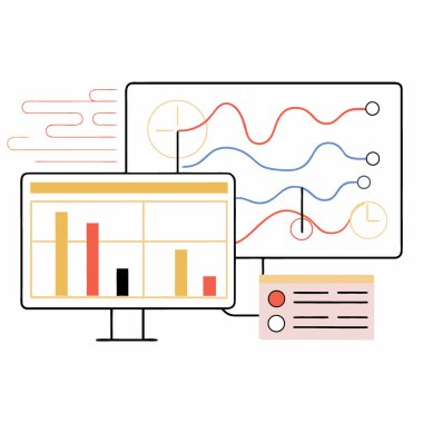 Dinamik dijital arayüz, gelecekteki teknoloji ve bilgi akışını gösteren karmaşık veri akışlarını ve analitikleri gösterir. Yapay zeka üretildi. Vektör simgesi
