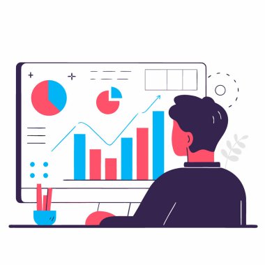 Yatırım fırsatları ve finansal içgörüler için dijital ekrandaki grafikleri analiz eden borsa verileri üzerinde odaklanmış bir analist. Yapay zeka üretildi. Vektör simgesi