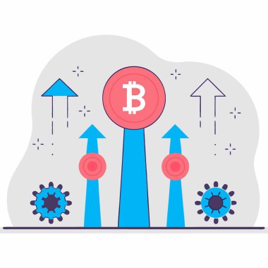 Dijital para birimi devrimini ve teknolojik gelişmeyi sembolize eden parlayan yapılarla çevrili bir Bitcoin 'in çarpıcı görüntüsü. Yapay zeka üretildi. Vektör simgesi