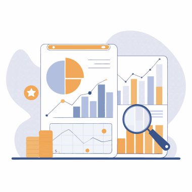 Dijital veri analiz çizelgeleri ve grafikleri teknoloji iş zekası ve fütüristik analitiği mavi bir tonda gösteriyor. Yapay zeka üretildi. Vektör simgesi