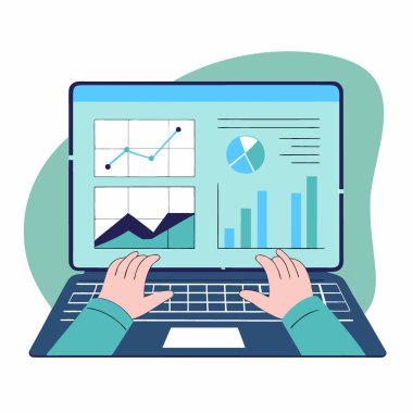Bilgisayarlı veri paneli işadamı kullanan bir adam mali rapor piyasa analizi ve iş stratejisi Data kontrol panelini kapatıyor. Yapay zeka üretildi. Vektör simgesi