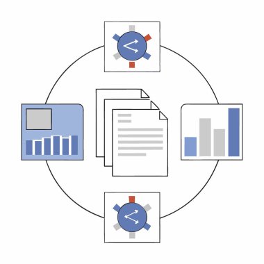 Verimlilik veri yönetimi ve belge iş akışı paylaşımını artırmak için bilgi teknolojisini şirket kaynak planlaması ile modernize etmek. Yapay zeka üretildi. Vektör simgesi