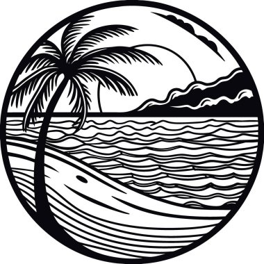 Yumuşak pembe günbatımının altında yumuşak kum ve yumuşak dalgalarla dolu boş bir kumsalın dingin yalnızlığı. Yapay zeka üretildi. Vektör simgesi