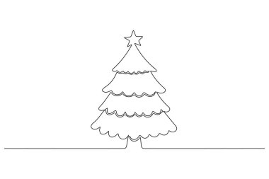Noel ağacı, aralıksız tek çizgi çizimi ve beyaz arkaplan