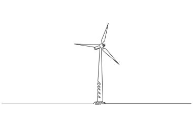 Rüzgar türbini minimalist temiz enerji şemasını gösteren sürekli bir çizgi çizer