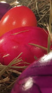 Saman Üstünde Pembe Yumurtalar, Zarif Işıklı Parlak Kabuklar, Sığ Odaklanma Kaydırma Geçidi, İlkbahar Geçidi