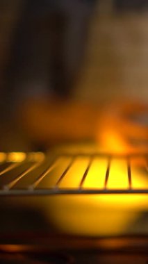 Erkek Aşçı Turtayı Fırına Yerleştiriyor, Altın Fırın 'ın İçini Kapatıyor, Fırında Tava Pişiriyor, Buhar Yükseliyor