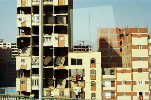 Запальні Старі Будинки Місті Кайро Зруйновані Будівлі Місті Плівка — стокове фото