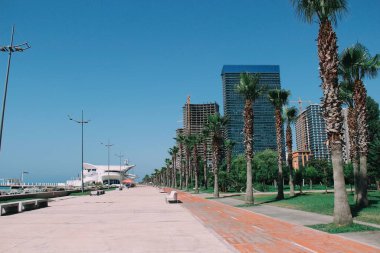 Batum Bulvarı, şehir mimarisi ve palmiye ağaçları.