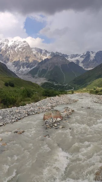 Shkhara Buzulu Kafkasya Dağları Gürcistan Dağları Svaneti — Stok fotoğraf