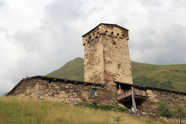 Georgian Village Ushguli Architecture Svan Towers Church — Stock Photo, Image