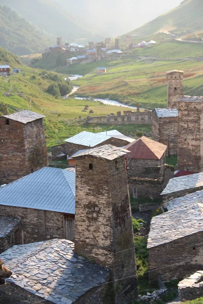 Desa Georgia Ushguli Arsitektur Svan Menara Stok Gambar Bebas Royalti