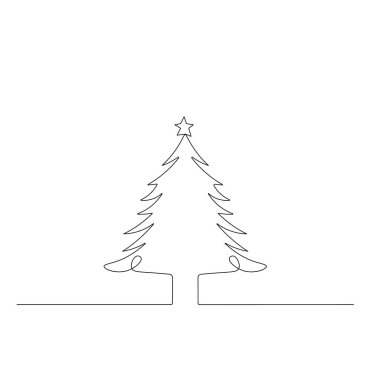 Noel ağacı simgesi ana hatlı vektör illüstrasyonunun sürekli bir çizgi çizimi