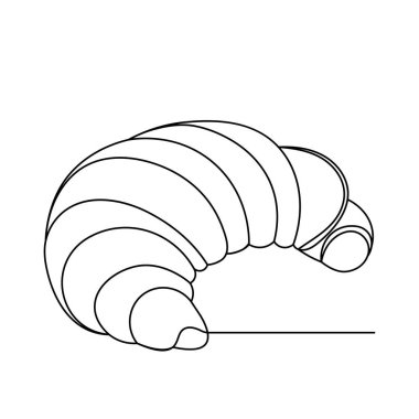 Kruvasan simgesi ana hatlı vektör illüstrasyonunun sürekli bir çizimi 